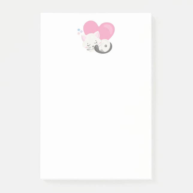 Notas Post-it® Gato gatito blanco lindo durmiendo (Anverso)