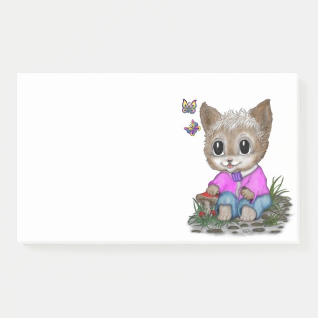 Notas Post-it® Gato Gatito Bonito y Mariposa (Anverso)