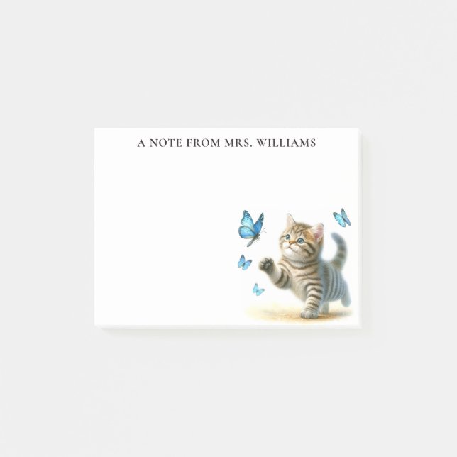 Notas Post-it® Gato gatito de Tabby personalizado con mariposas (Anverso)