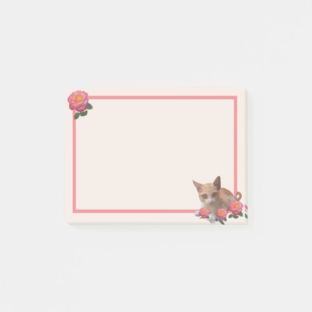 Notas Post-it® Gato gatito lindo y rosas (Anverso)