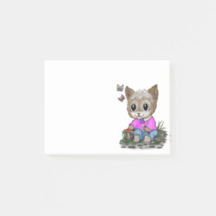 Notas Post-it® Gato Gatito y Mariposa Adorable