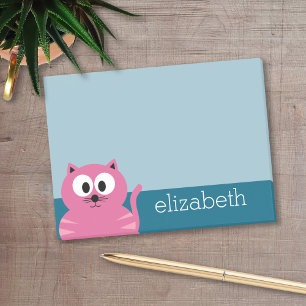 Notas Post-it® Gato graso rosa mate - Fondo azul
