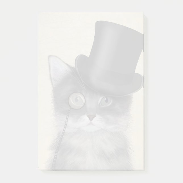 Notas Post-it® Gato gris con sombrero superior (Anverso)