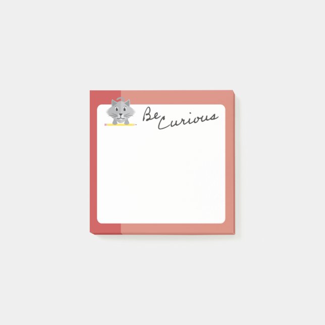 Notas Post-it® Gato gris lindo ser curioso con lápiz (Anverso)