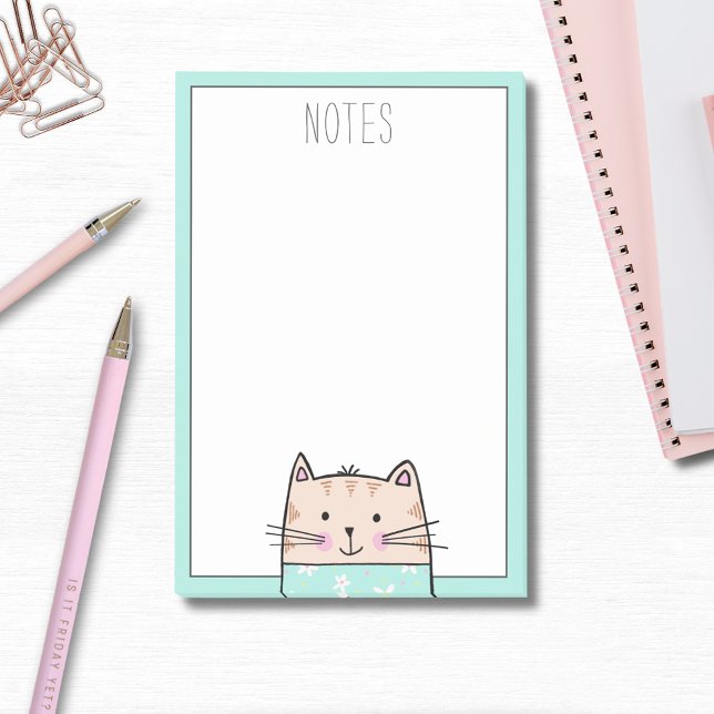 Notas Post-it® Gato ilustrado lindo (Cute cat illustrated post it notes. Perfect for kids and back to school.)