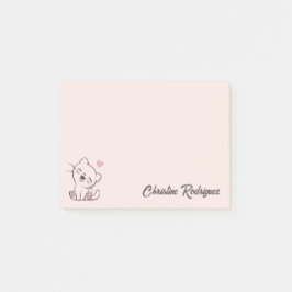 Notas Post-it® Gato Kawaii Rosa con Texto Personalizado