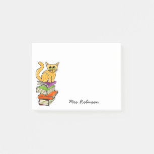 Notas Post-it® Gato lindo en la pila de libros Nombre del profeso