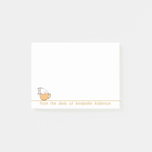 Notas Post-it® Gato lindo en una taza de té Naranja personalizado (Anverso)