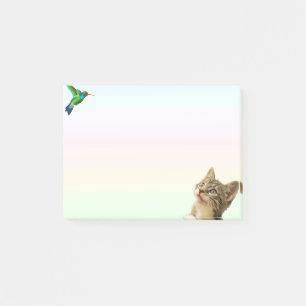 Notas Post-it® Gato lindo y pajarito en Post-it de color pastel N