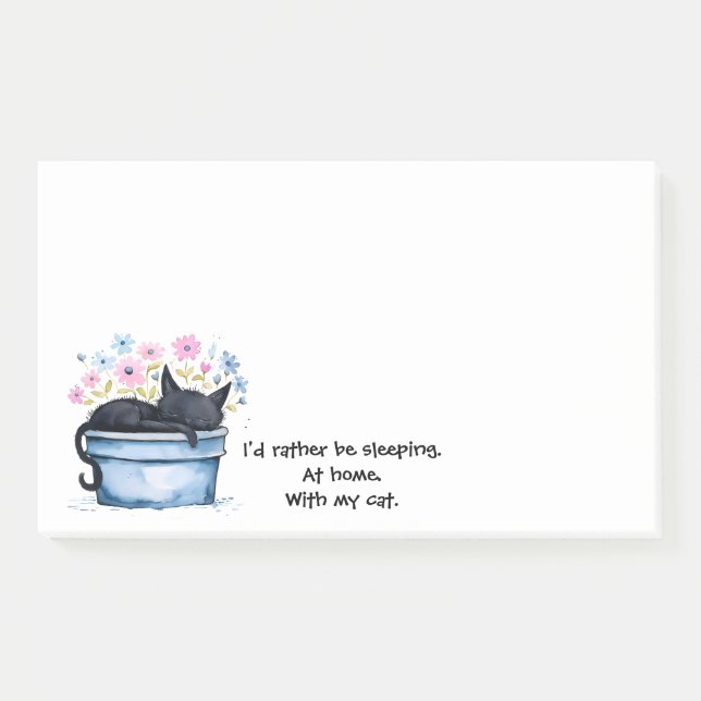 Notas Post-it® Gato negro con flores Preferiría estar durmiendo (Anverso)