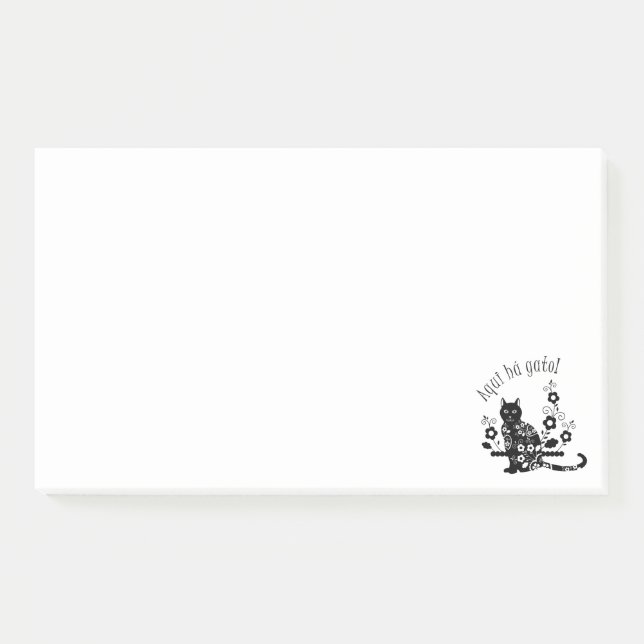 Notas Post-it® Gato negro con flores y expresión portuguesa (Anverso)