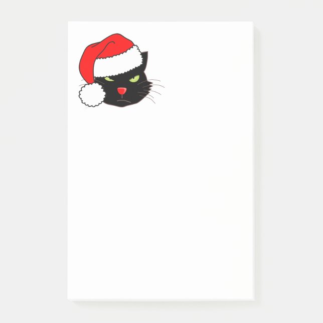 Notas Post-it® Gato negro con sombrero de Santa (Anverso)