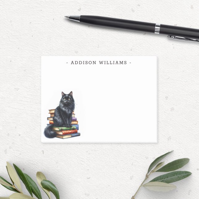 Notas Post-it® Gato negro en una pila de libros personalizados (Subido por el creador)