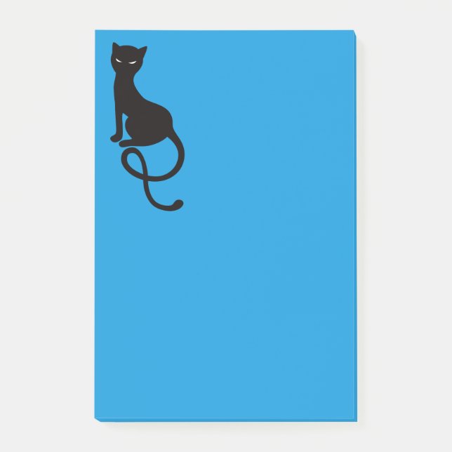 Notas Post-it® Gato negro malvado gracioso azul (Anverso)