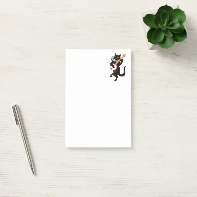 Notas Post-it® Gato negro tocando el banjo (Oficina)