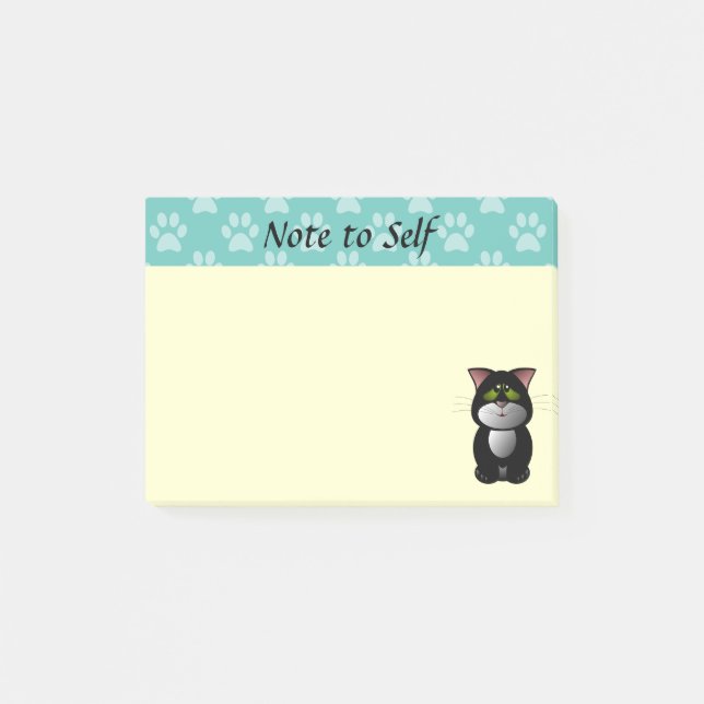 Notas Post-it® Gato negro y blanco (Anverso)