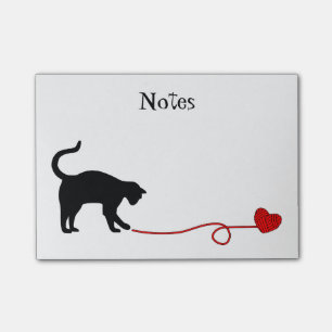 Notas Post-it® Gato negro y hilado en forma de corazón (rojos)