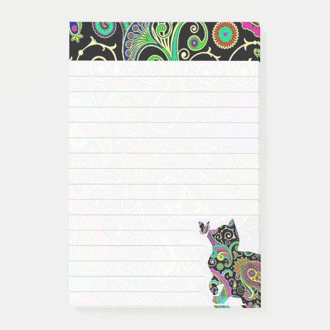 Notas Post-it® Gato paisley y mariposa (Anverso)