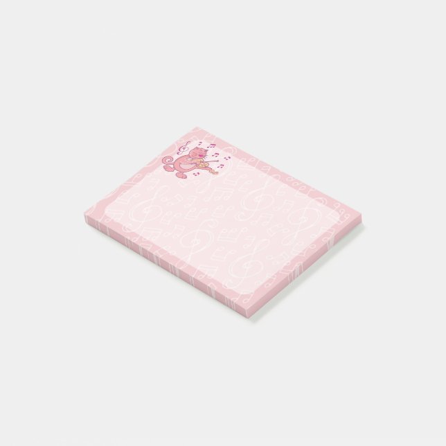 Notas Post-it® Gato rosa con violín (En perspectiva)