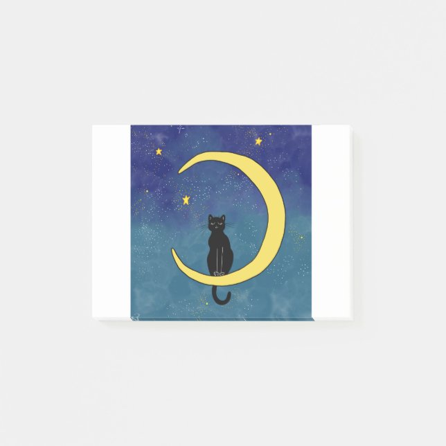 Notas Post-it® Gato sentado en la luna (Anverso)
