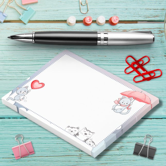 Notas Post-it® Gato sosteniendo globo cardíaco paraguas volando e (Subido por el creador)