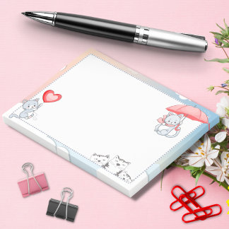 Notas Post-it® Gato sosteniendo globo cardíaco paraguas volando e