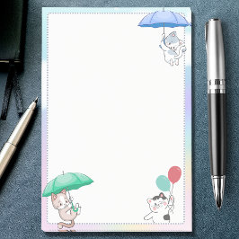 Notas Post-it® Gato sosteniendo paraguas y globos volando en el c