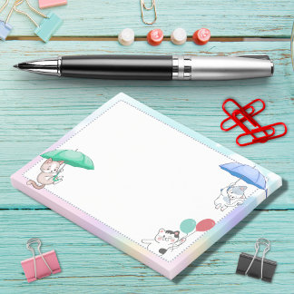 Notas Post-it® Gato sosteniendo paraguas y globos volando en el c