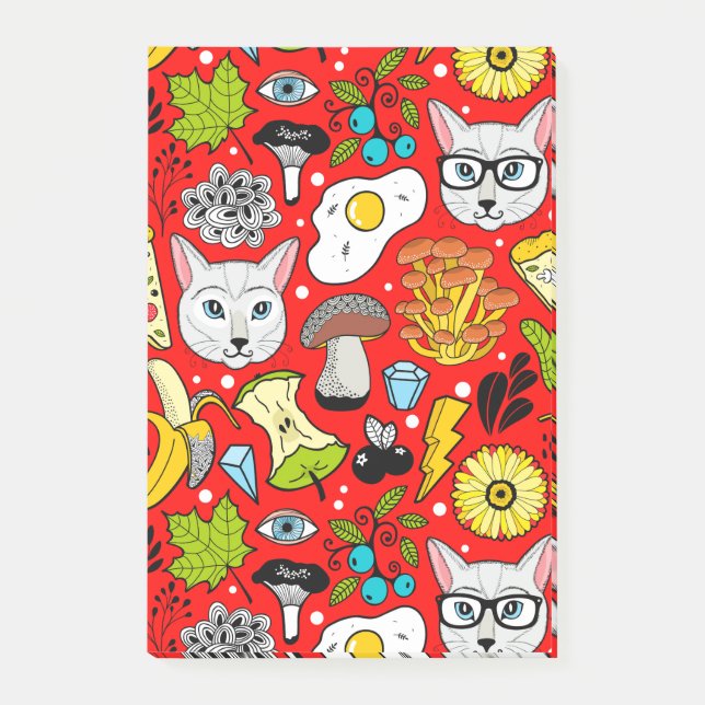 Notas Post-it® Gato y huevo en rojo (Anverso)