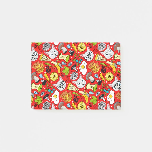 Notas Post-it® Gato y huevo en rojo (Anverso)