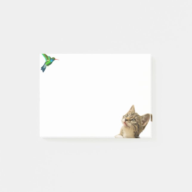 Notas Post-it® Gato y pequeño pájaro (Anverso)