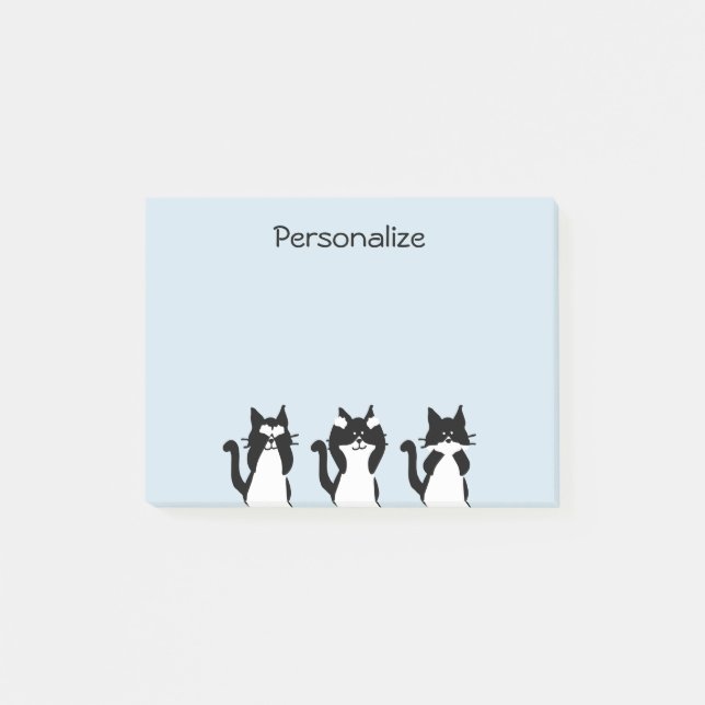 Notas Post-it® Gatos Blancos Negros | Tres Gatitos Sabios (Anverso)