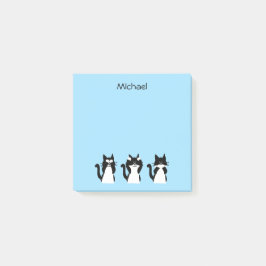 Notas Post-it® Gatos blancos negros tres gatitos sabios azules