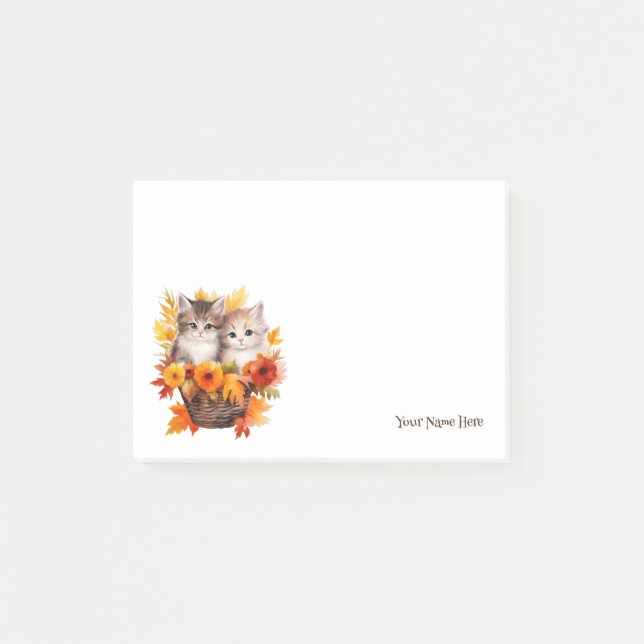 Notas Post-it® Gatos de gatitos personalizados en cesta (Anverso)