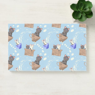 Notas Post-it® Gatos en caja y gotas de leche en azul