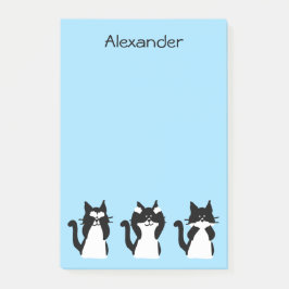Notas Post-it® Gatos esmoquin | Tres gatitos sabios azul claro