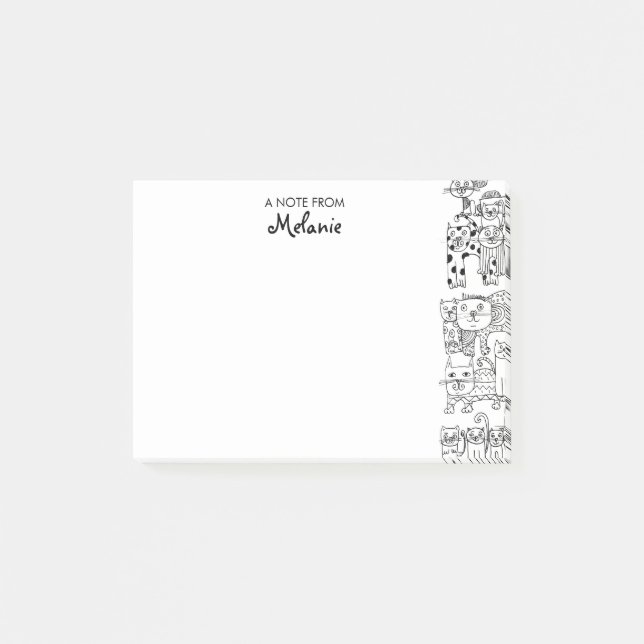 Notas Post-it® Gatos Ilustracion blanco y negro personalizado (Anverso)