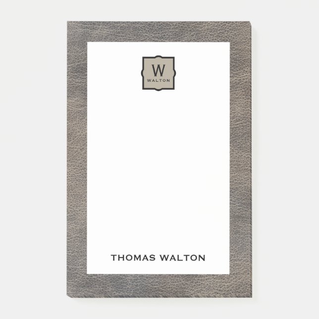 Notas Post-it® Genuine Cowhide Leather Look Monogram Name (Anverso)