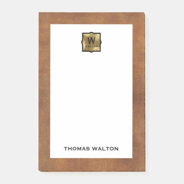 Notas Post-it® Genuine Leather Look Monogram Name (Anverso)