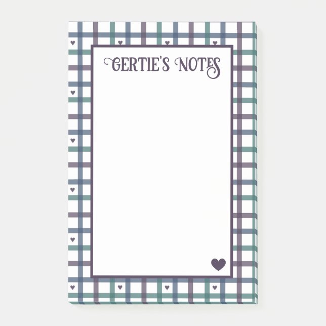 Notas Post-it® Gingham Corazón Morado (Anverso)