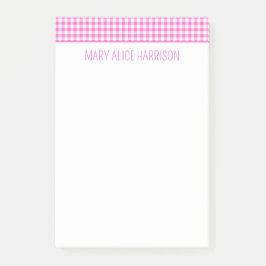 Notas Post-it® Gingham Plaid personalizado rosa y blanco