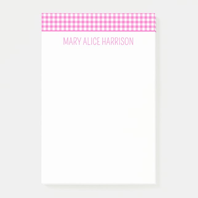 Notas Post-it® Gingham Plaid personalizado rosa y blanco (Anverso)
