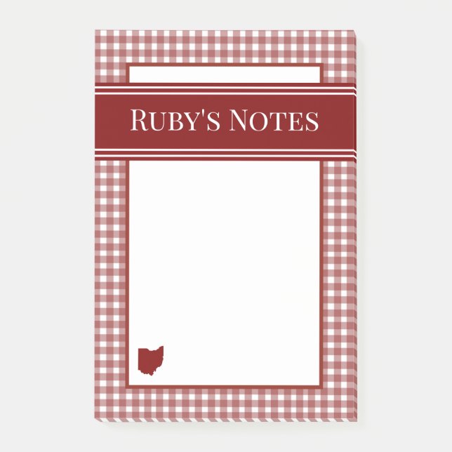 Notas Post-it® Gingham Rojo de Ohio (Anverso)