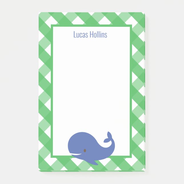 Notas Post-it® Gingham Whale Personalized Post-it Notepad (Anverso)
