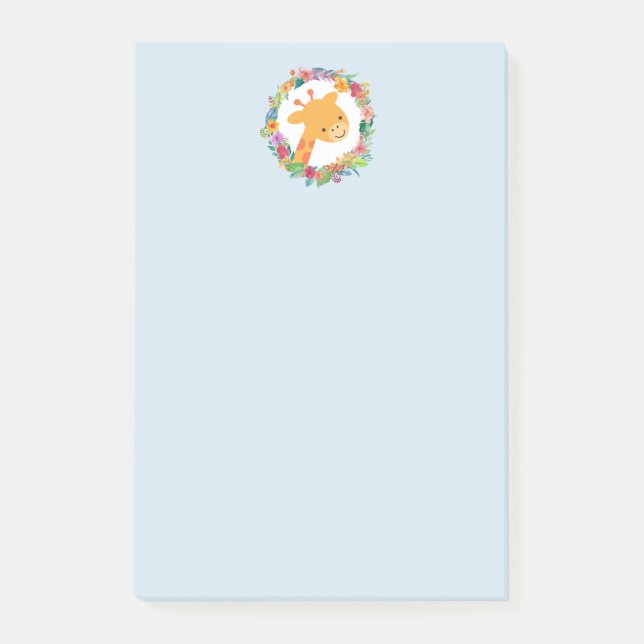 Notas Post-it® Giraffe cuta con una guirnalda floral acuática (Anverso)