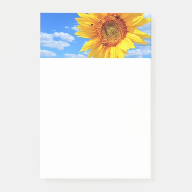 Notas Post-it® Girasol amarillo y abejas en el cielo azul - Día d (Anverso)