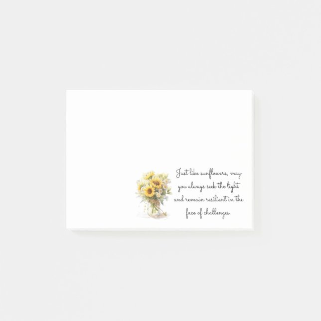 Notas Post-it® Girasol Inspirador positivo en una caja (Anverso)