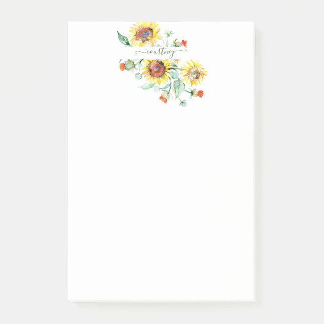 Notas Post-it® Girasoles acuarela personalizados    (Anverso)
