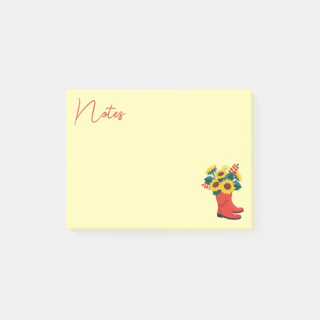 Notas Post-it® Girasoles de primavera y botas de lluvia  (Anverso)