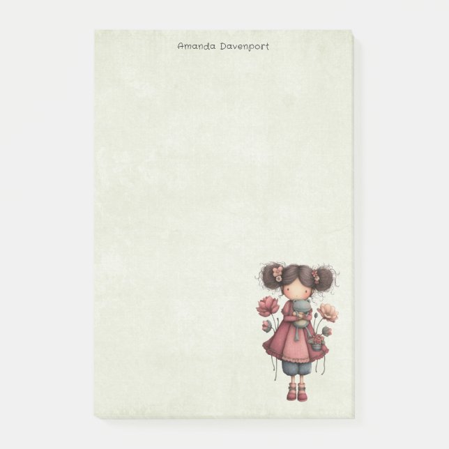 Notas Post-it® Girl with A Frog Doll Cute Whimsical (Anverso)
